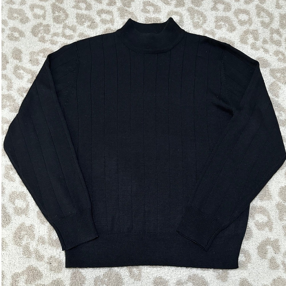 Harve Benard Mock Neck Sweater Black Vintage Ribbed Wool‎ Blend Large